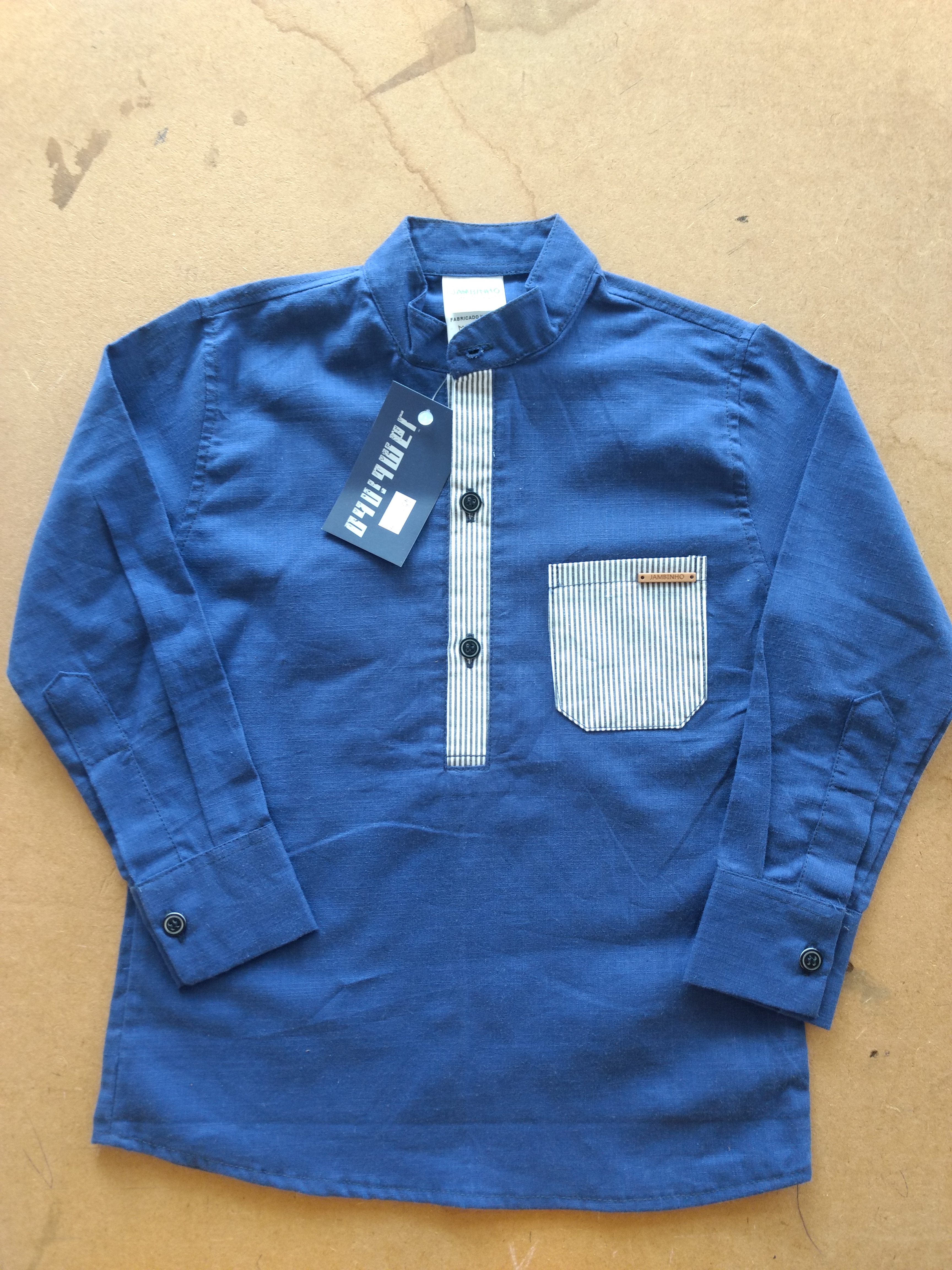 Camisa linho misto detalhe listra infantil